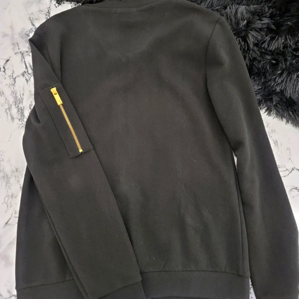 Olivia Blu Black Bomber Jacket With Gold Zipper Detailing​ - Picture 4 of 12